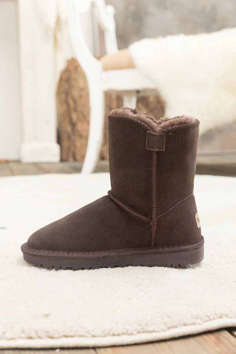 SMAIBULUN Ugg | Faux Fur-Lined Classic Side Button Ugg Boot - Chocolate - Image 3