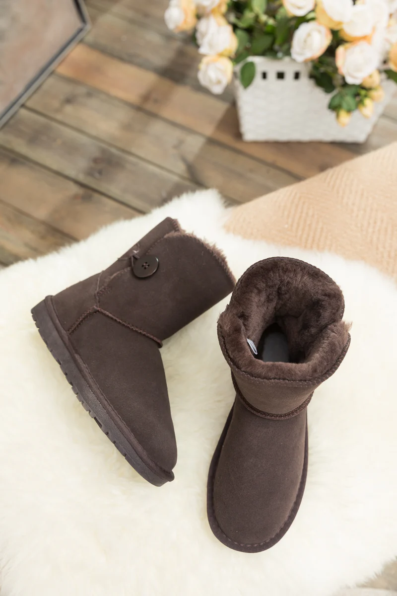 SMAIBULUN Ugg | Faux Fur-Lined Classic Side Button Ugg Boot - Chocolate - Image 4