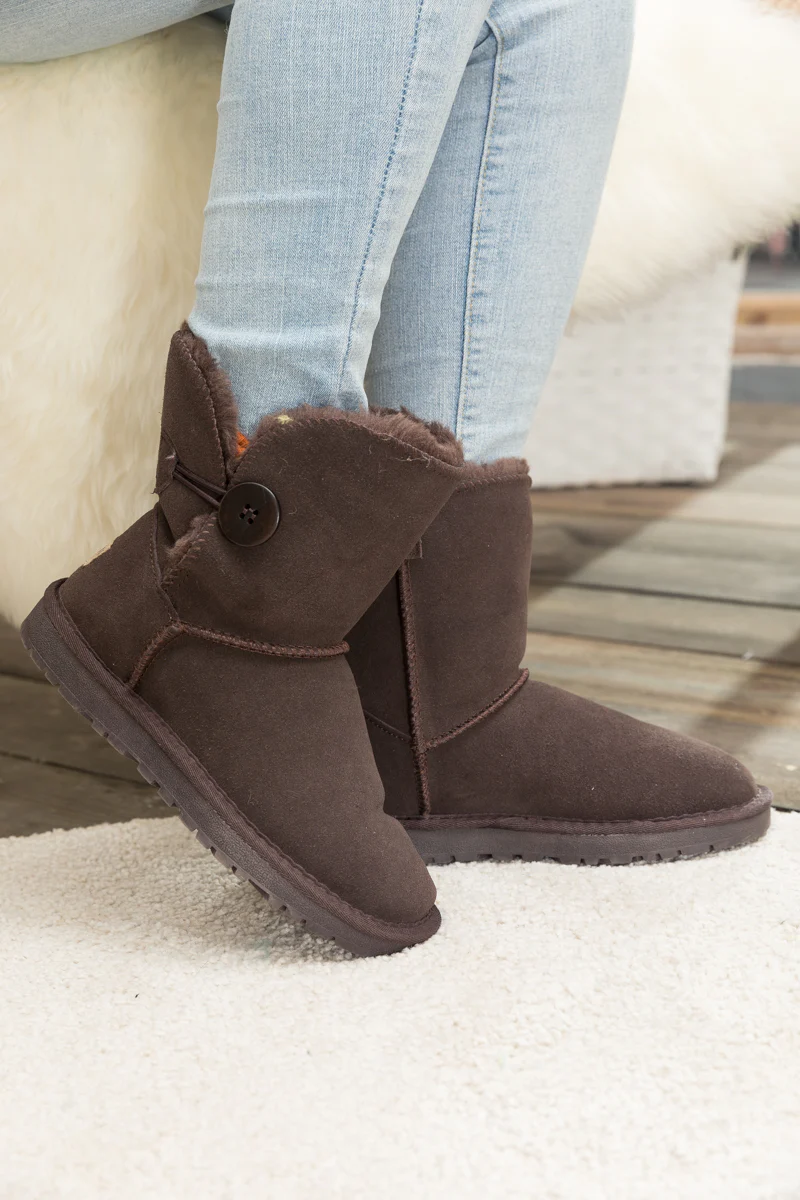 SMAIBULUN Ugg | Faux Fur-Lined Classic Side Button Ugg Boot - Chocolate - Image 5