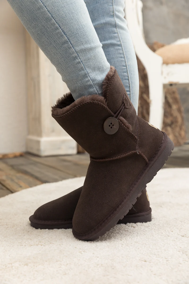 SMAIBULUN Ugg | Faux Fur-Lined Classic Side Button Ugg Boot - Chocolate - Image 6