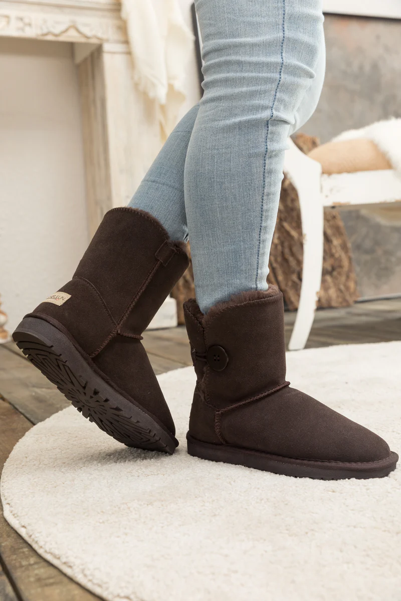 SMAIBULUN Ugg | Faux Fur-Lined Classic Side Button Ugg Boot - Chocolate - Image 7