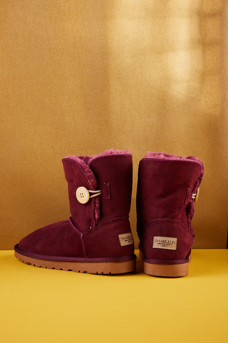 SMAIBULUN Ugg | Faux Fur-Lined Classic Side Button Ugg Boot - Claret - Image 12