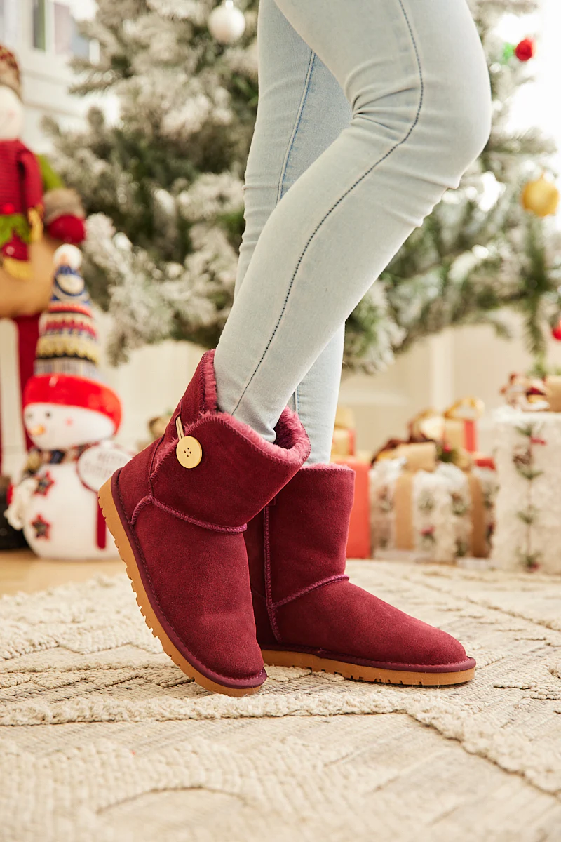 SMAIBULUN Ugg | Faux Fur-Lined Classic Side Button Ugg Boot - Claret - Image 2