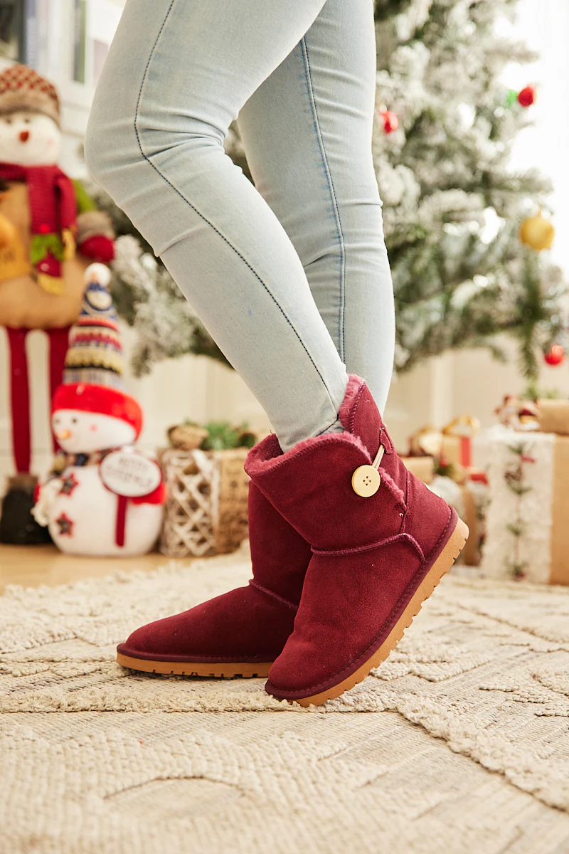 SMAIBULUN Ugg | Faux Fur-Lined Classic Side Button Ugg Boot - Claret - Image 4