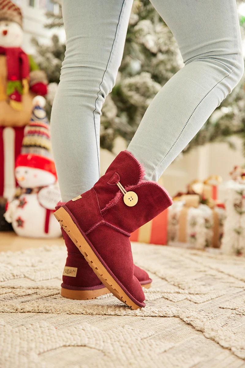 SMAIBULUN Ugg | Faux Fur-Lined Classic Side Button Ugg Boot - Claret - Image 5