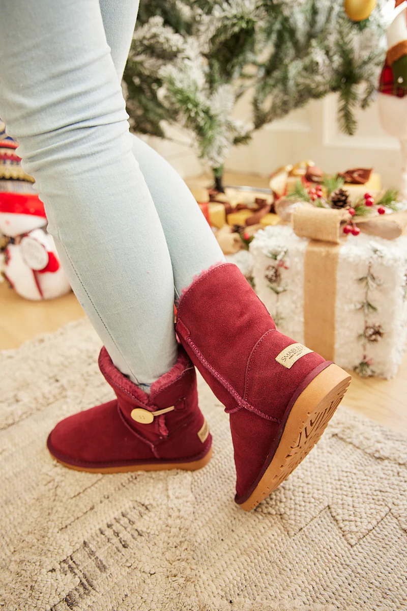 SMAIBULUN Ugg | Faux Fur-Lined Classic Side Button Ugg Boot - Claret - Image 6