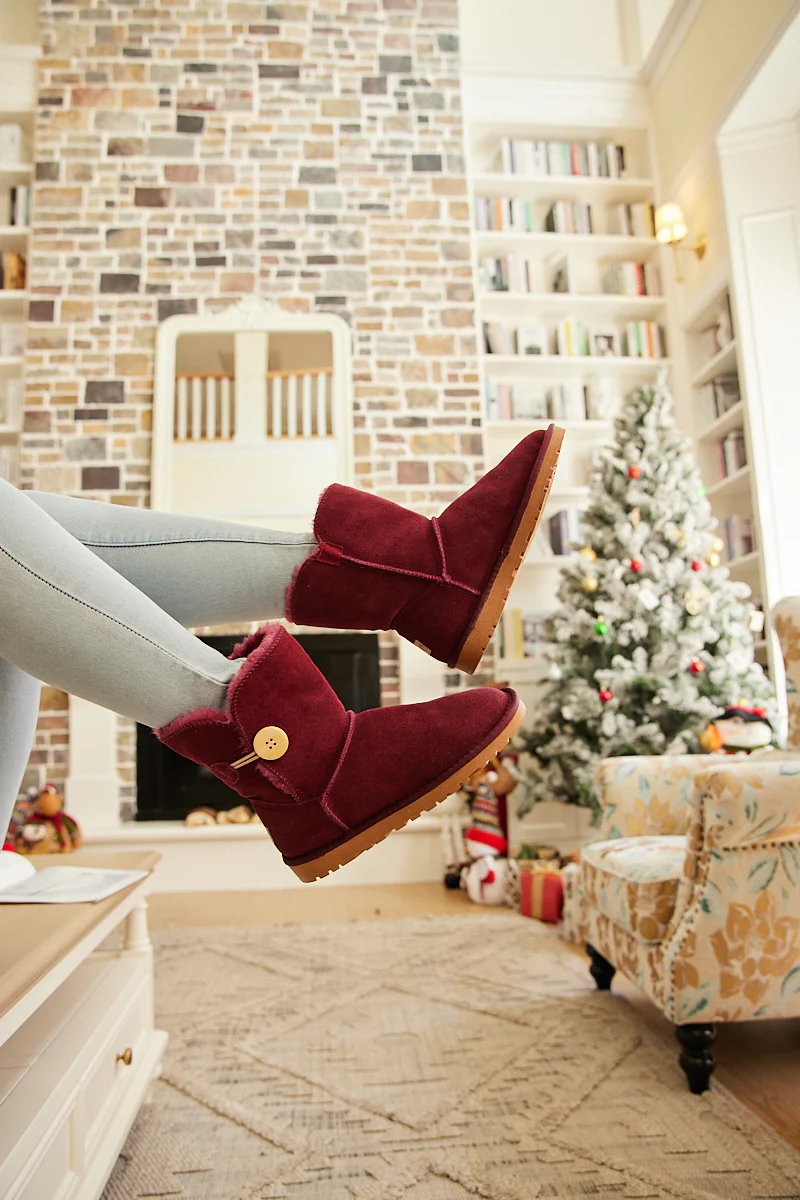 SMAIBULUN Ugg | Faux Fur-Lined Classic Side Button Ugg Boot - Claret - Image 8
