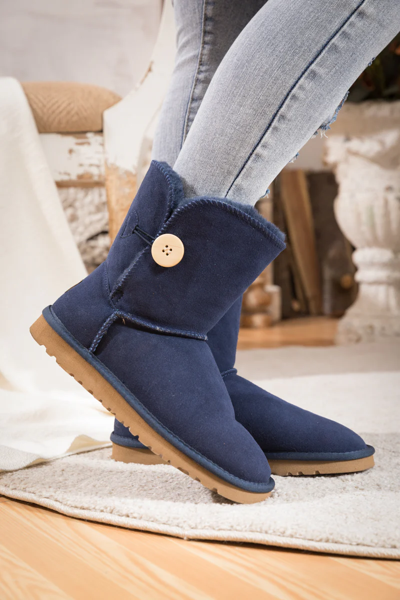 SMAIBULUN Ugg | Faux Fur-Lined Classic Side Button Ugg Boot - Navy - Image 2