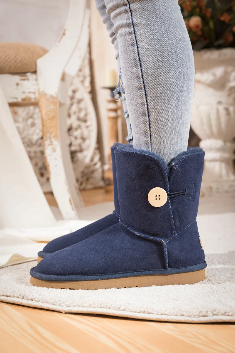 SMAIBULUN Ugg | Faux Fur-Lined Classic Side Button Ugg Boot - Navy - Image 3