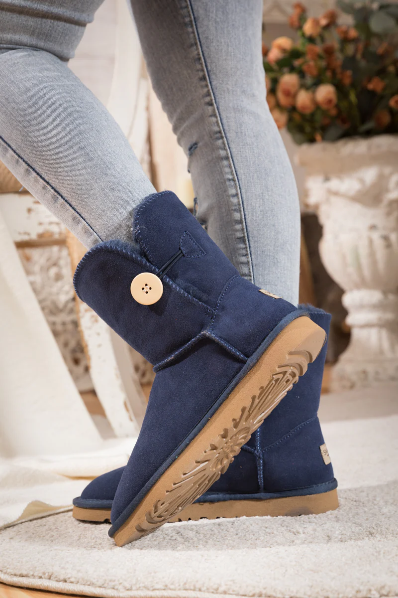 SMAIBULUN Ugg | Faux Fur-Lined Classic Side Button Ugg Boot - Navy - Image 4