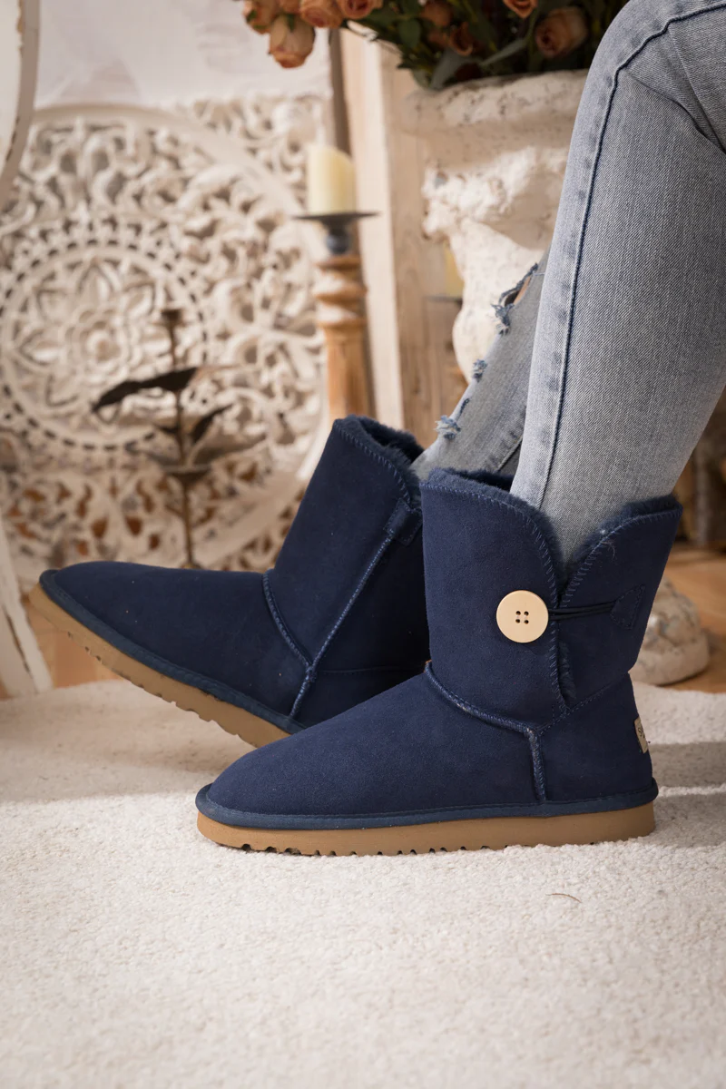 SMAIBULUN Ugg | Faux Fur-Lined Classic Side Button Ugg Boot - Navy - Image 5
