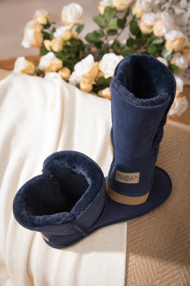 SMAIBULUN Ugg | Faux Fur-Lined Classic Side Button Ugg Boot - Navy - Image 9