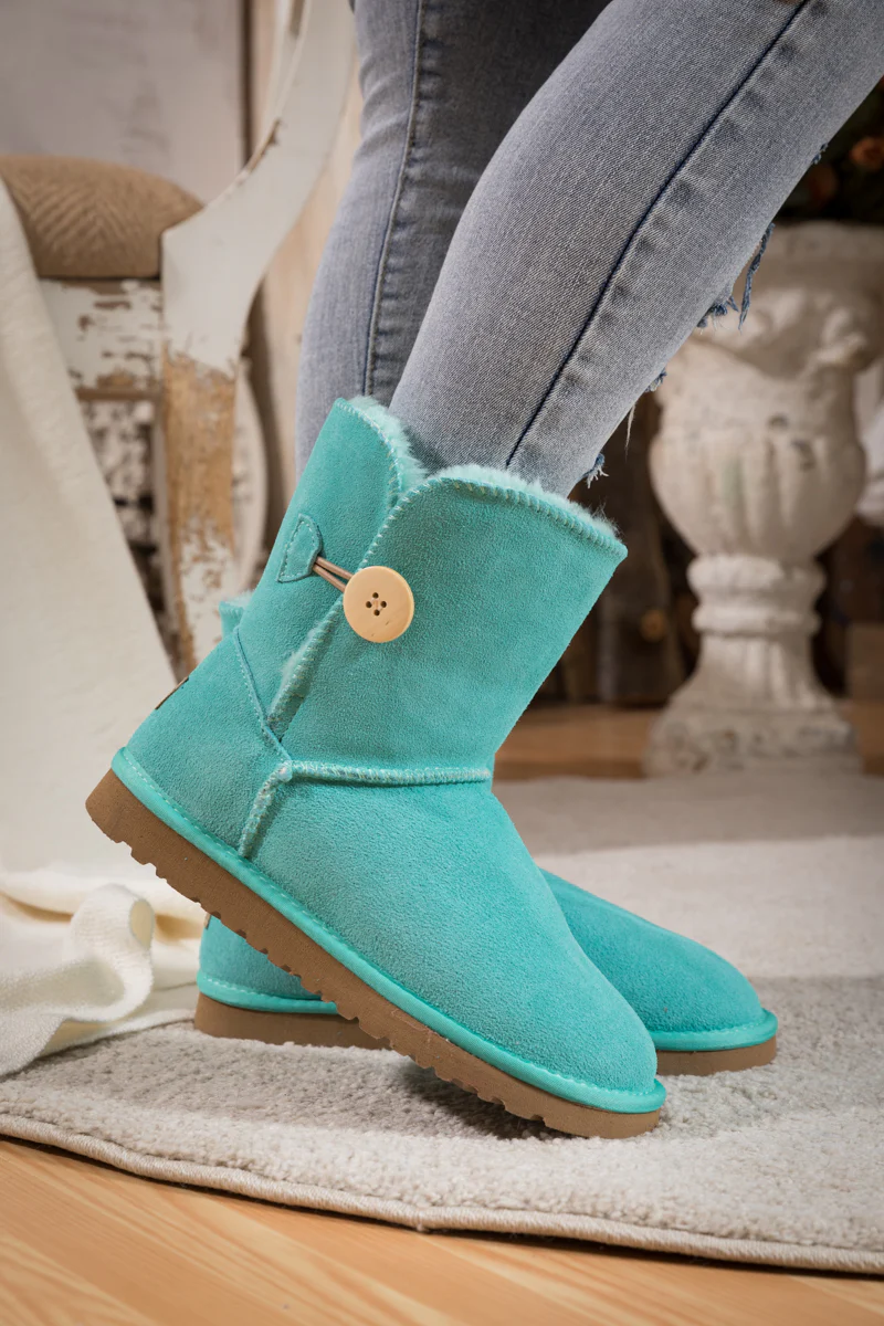 SMAIBULUN Ugg | Faux Fur-Lined Classic Side Button Ugg Boot - Turquoise - Image 2