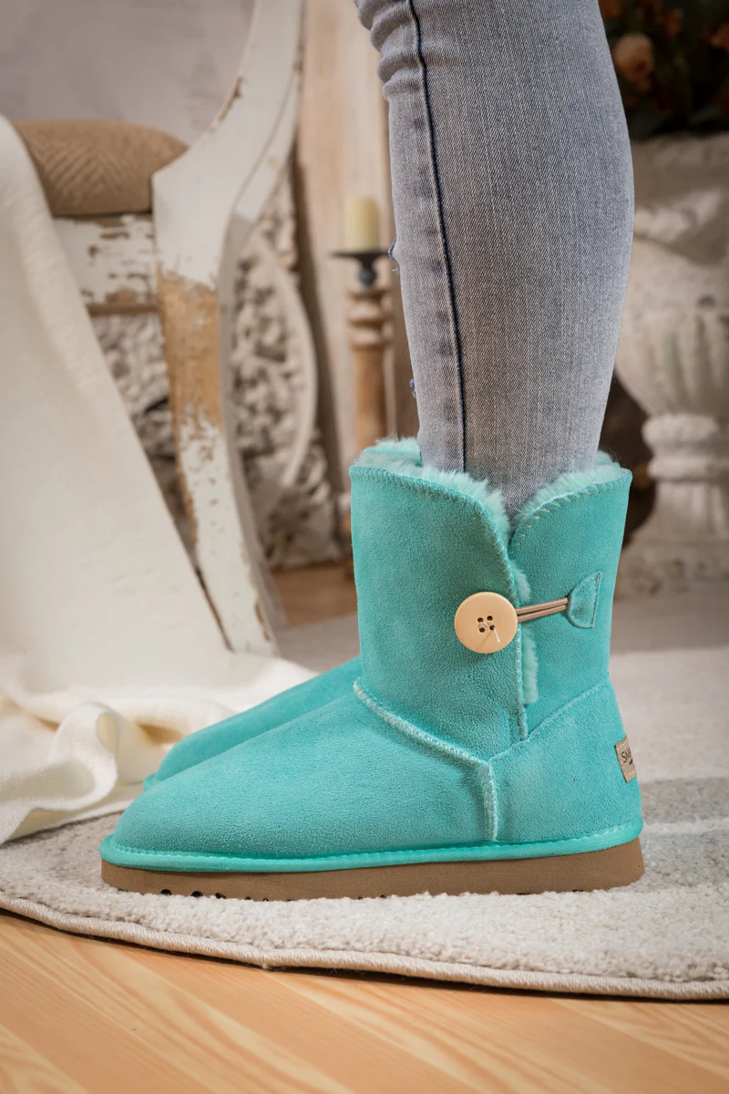 SMAIBULUN Ugg | Faux Fur-Lined Classic Side Button Ugg Boot - Turquoise - Image 3