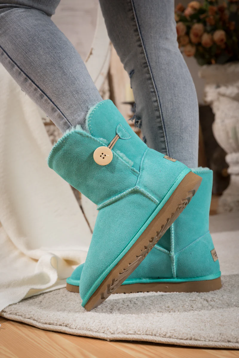 SMAIBULUN Ugg | Faux Fur-Lined Classic Side Button Ugg Boot - Turquoise - Image 4