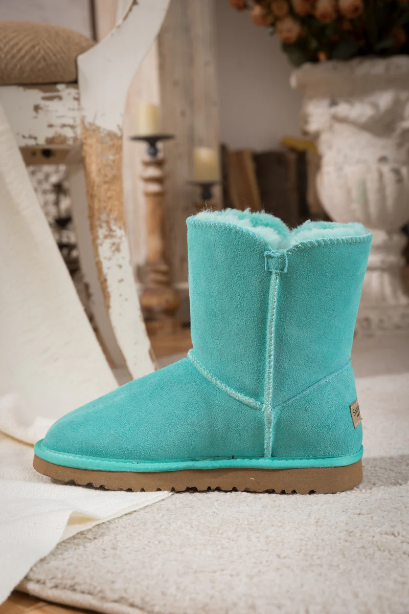 SMAIBULUN Ugg | Faux Fur-Lined Classic Side Button Ugg Boot - Turquoise - Image 9