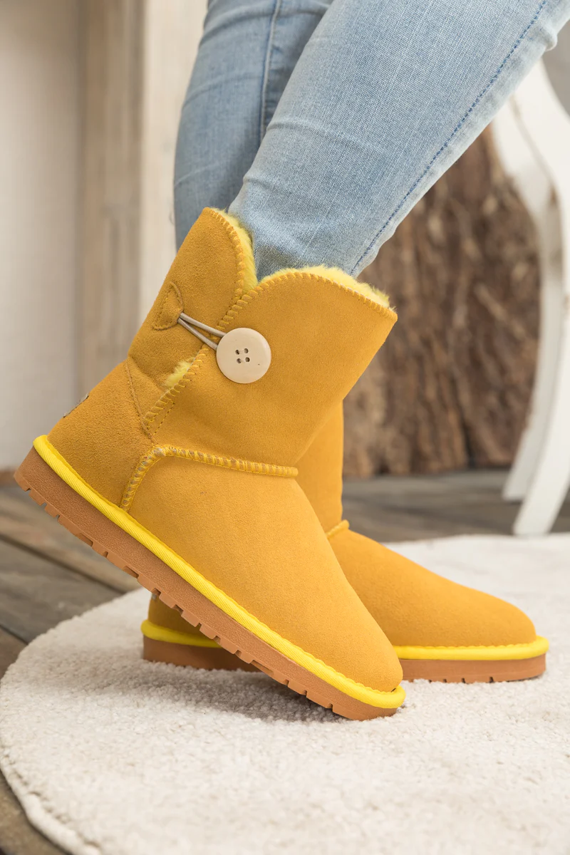 SMAIBULUN Ugg | Faux Fur-Lined Classic Side Button Ugg Boot - Yellow - Image 2