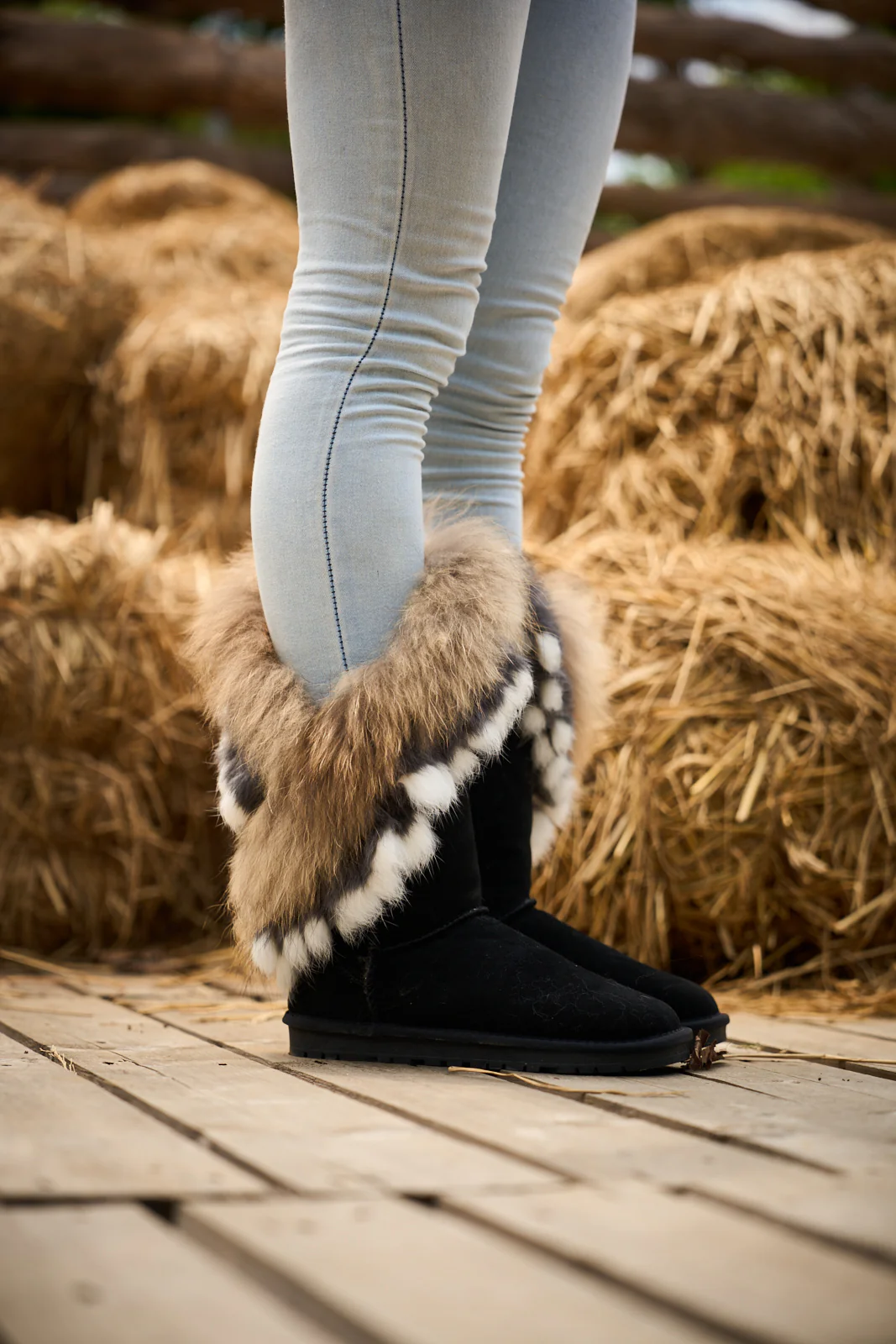 SMAIBULUN Ugg | Faux Fur Wool Lined Grazing Calf Boots - Black - Image 3