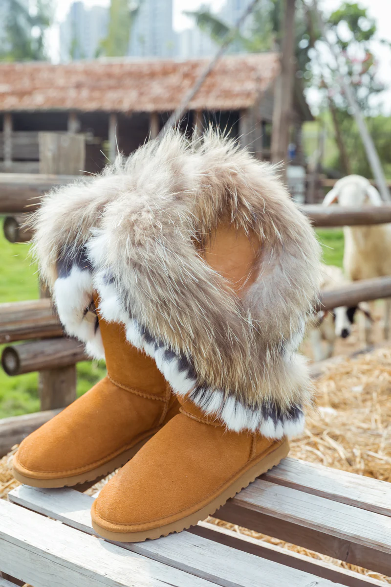 SMAIBULUN Ugg | Faux Fur Wool Lined Grazing Calf Boots - Chestnut - Image 10