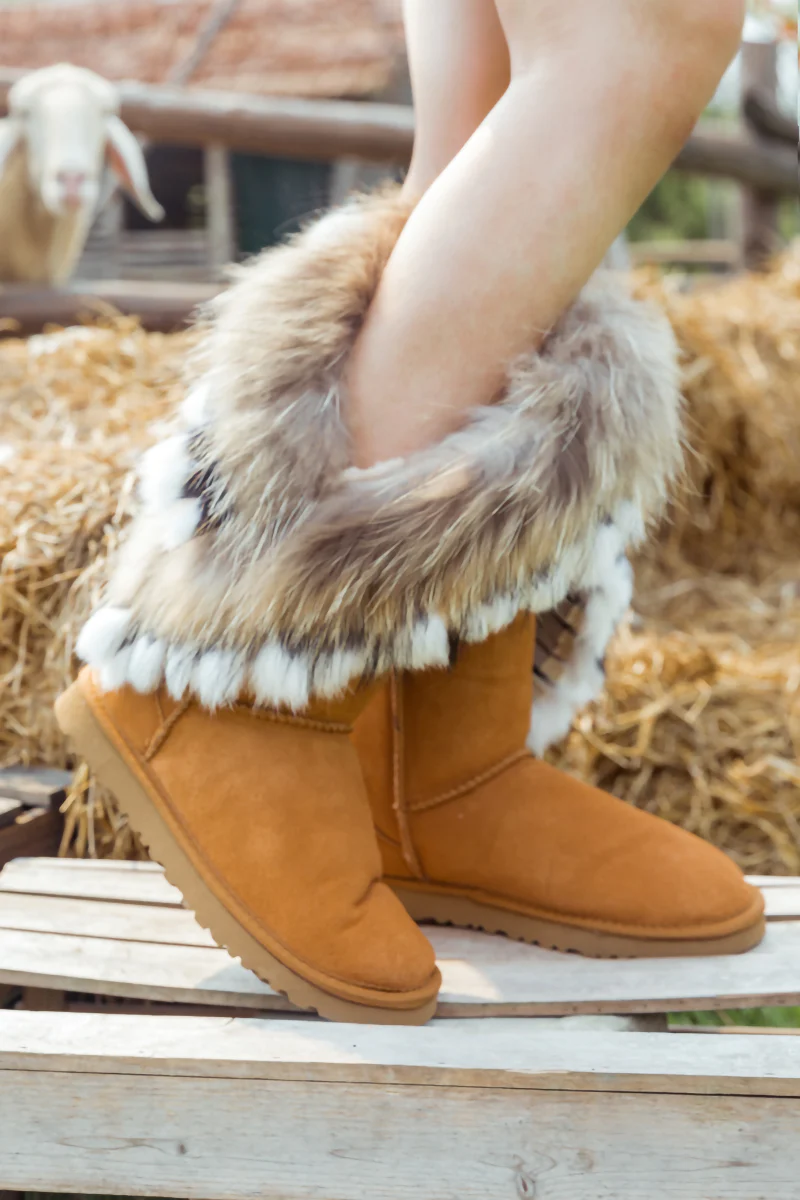 SMAIBULUN Ugg | Faux Fur Wool Lined Grazing Calf Boots - Chestnut - Image 2