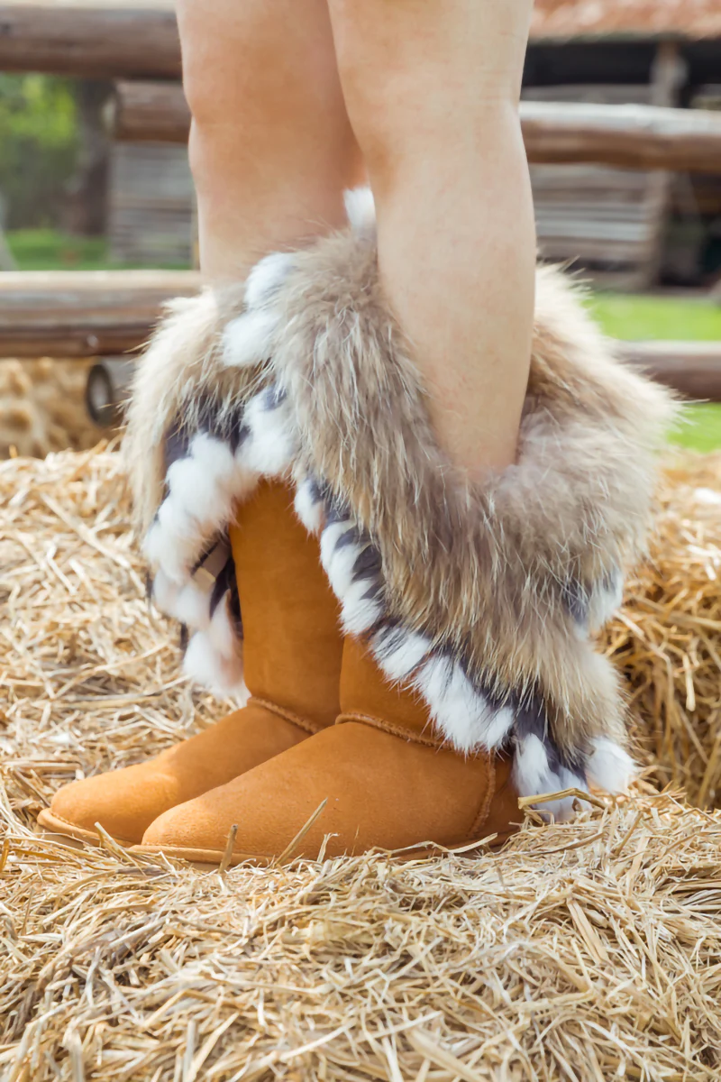 SMAIBULUN Ugg | Faux Fur Wool Lined Grazing Calf Boots - Chestnut - Image 3