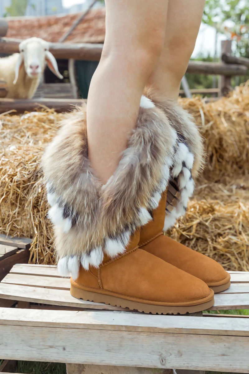 SMAIBULUN Ugg | Faux Fur Wool Lined Grazing Calf Boots - Chestnut - Image 4