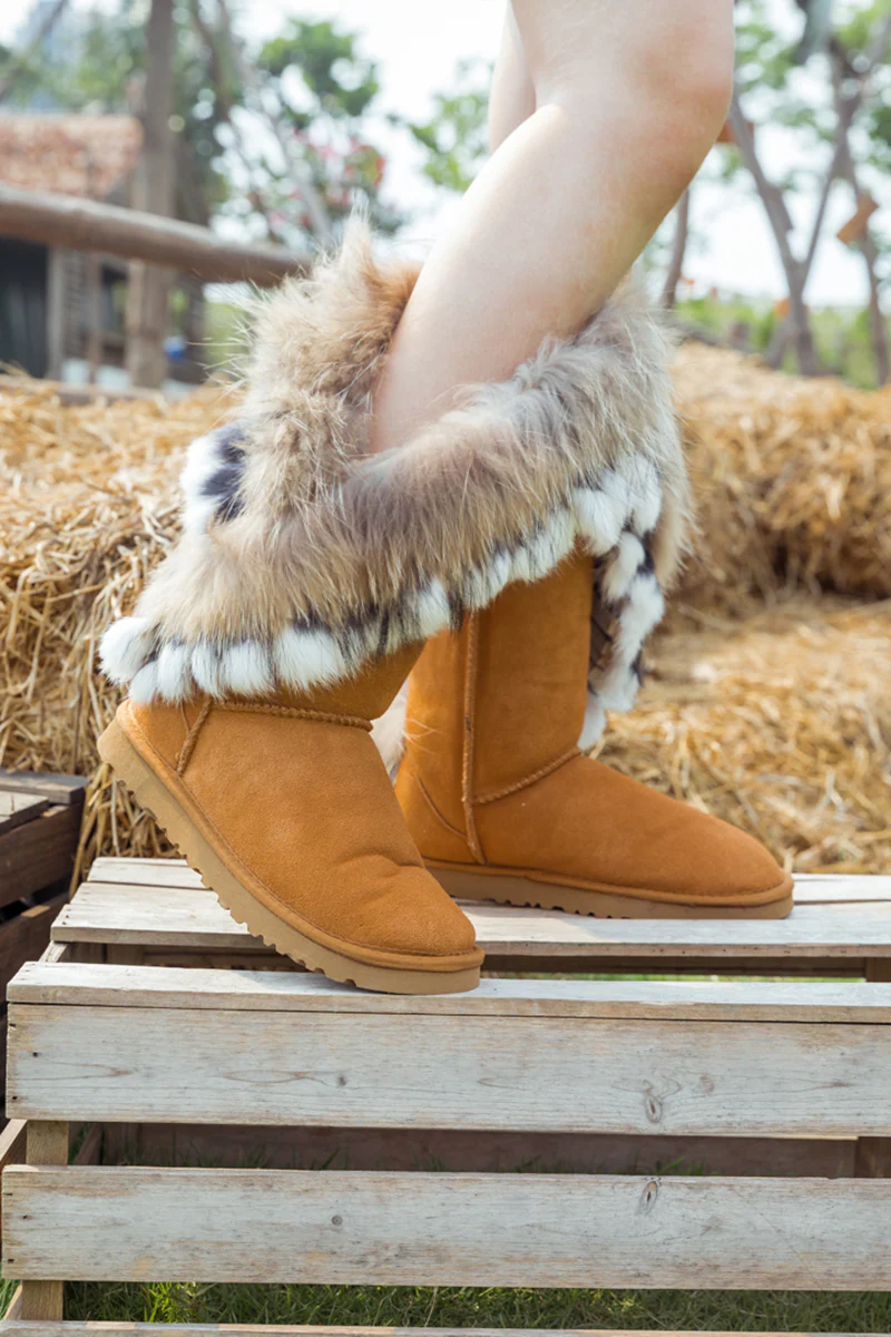 SMAIBULUN Ugg | Faux Fur Wool Lined Grazing Calf Boots - Chestnut - Image 7