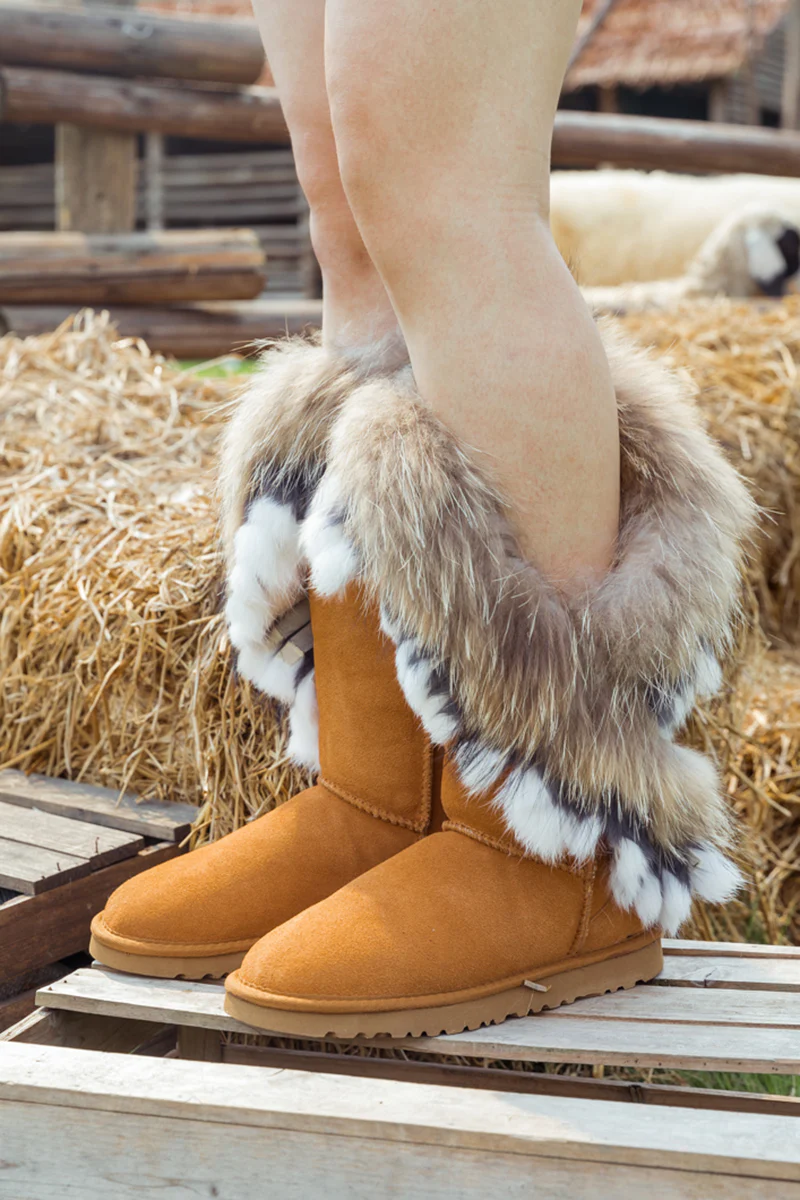 SMAIBULUN Ugg | Faux Fur Wool Lined Grazing Calf Boots - Chestnut - Image 8