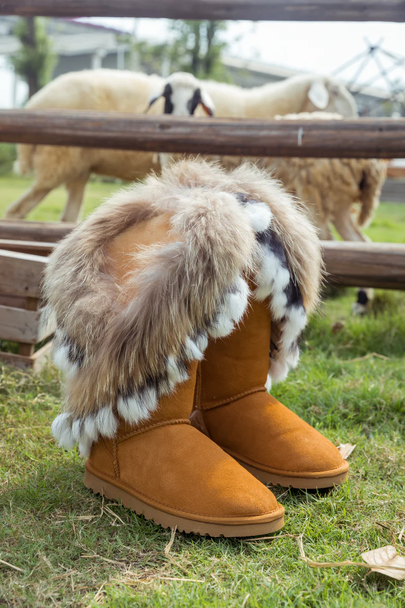 SMAIBULUN Ugg | Faux Fur Wool Lined Grazing Calf Boots - Chestnut - Image 9