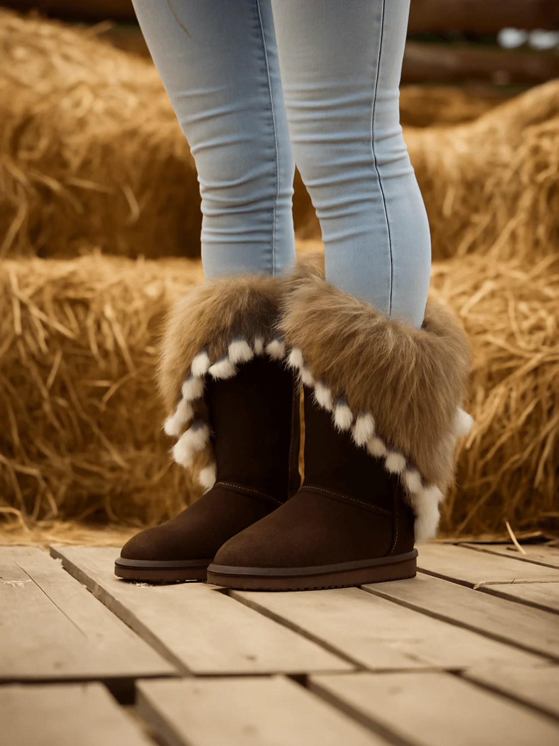 SMAIBULUN Ugg | Faux Fur Wool Lined Grazing Calf Boots - chocolate - Image 2