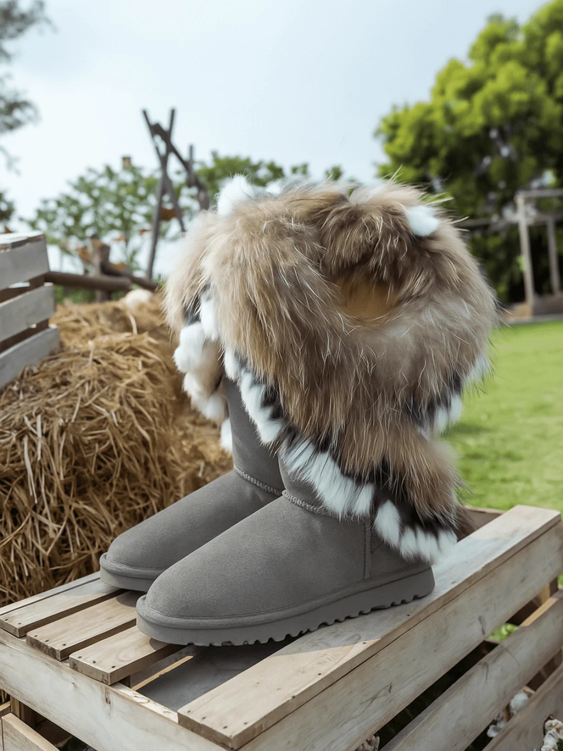 SMAIBULUN Ugg | Faux Fur Wool Lined Grazing Calf Boots - grey - Image 5