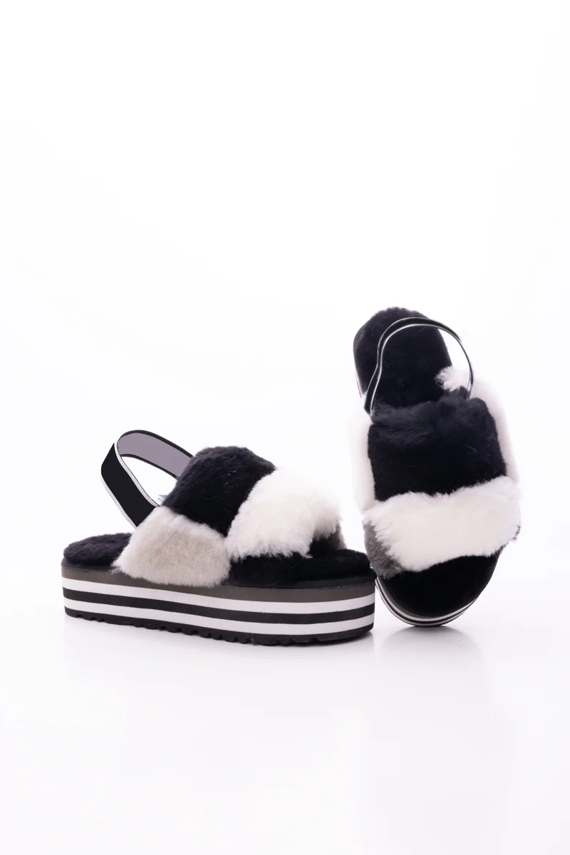 Smaibulun Ugg | Harmony Contrast Woolen Platform Slipper - Black - Image 10