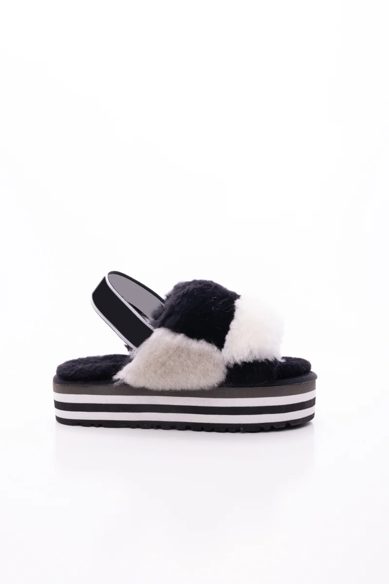 Smaibulun Ugg | Harmony Contrast Woolen Platform Slipper - Black - Image 11