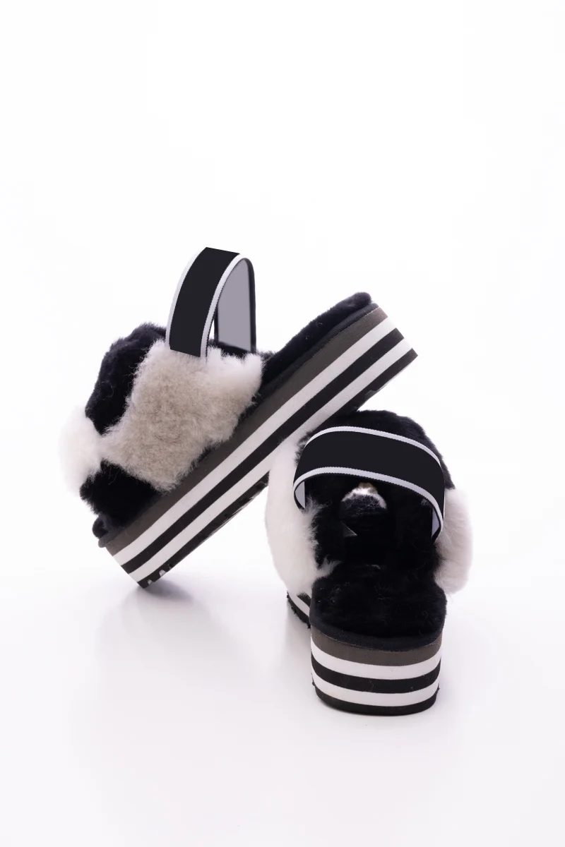 Smaibulun Ugg | Harmony Contrast Woolen Platform Slipper - Black - Image 12