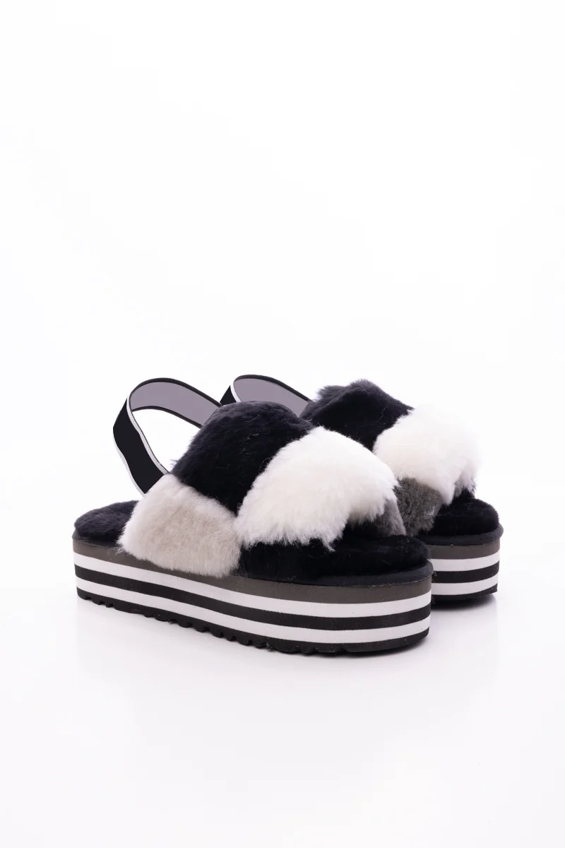 Smaibulun Ugg | Harmony Contrast Woolen Platform Slipper - Black - Image 9