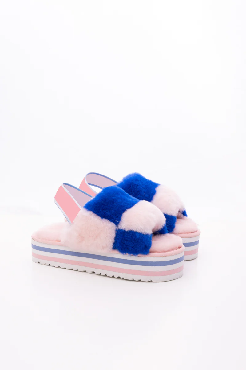 Smaibulun Ugg | Harmony Contrast Woolen Platform Slipper - Pink - Image 10