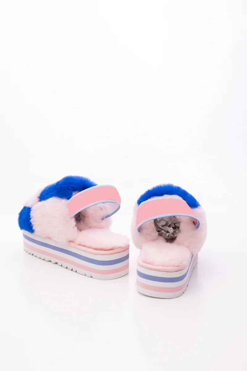 Smaibulun Ugg | Harmony Contrast Woolen Platform Slipper - Pink - Image 12