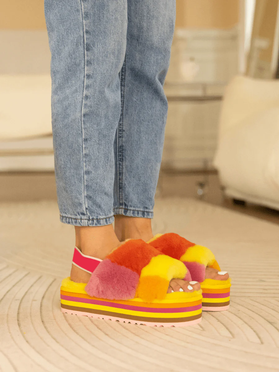 Smaibulun Ugg | Harmony Contrast Woolen Platform Slipper - Yellow - Image 3