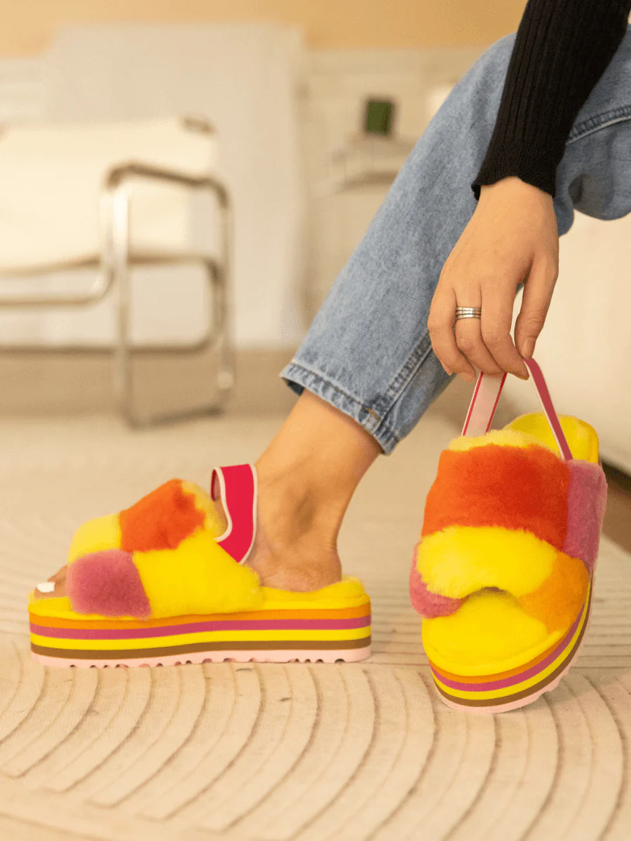 Smaibulun Ugg | Harmony Contrast Woolen Platform Slipper - Yellow - Image 4