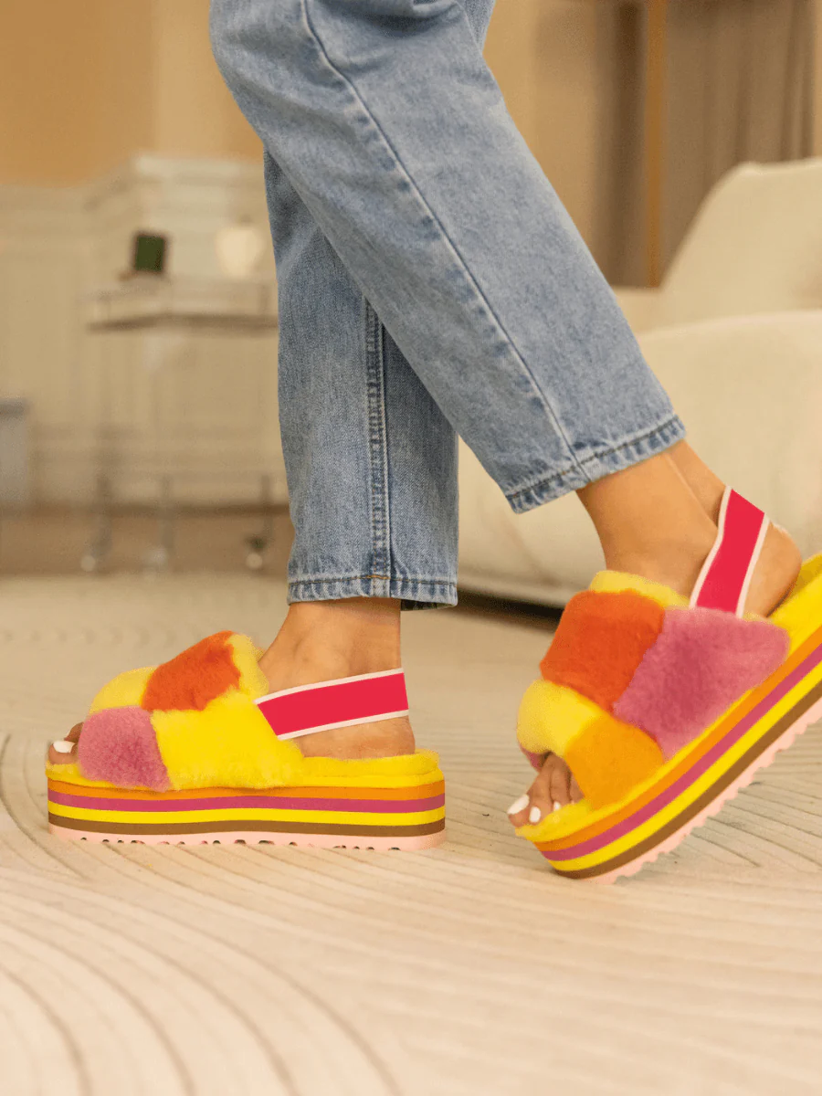 Smaibulun Ugg | Harmony Contrast Woolen Platform Slipper - Yellow - Image 5