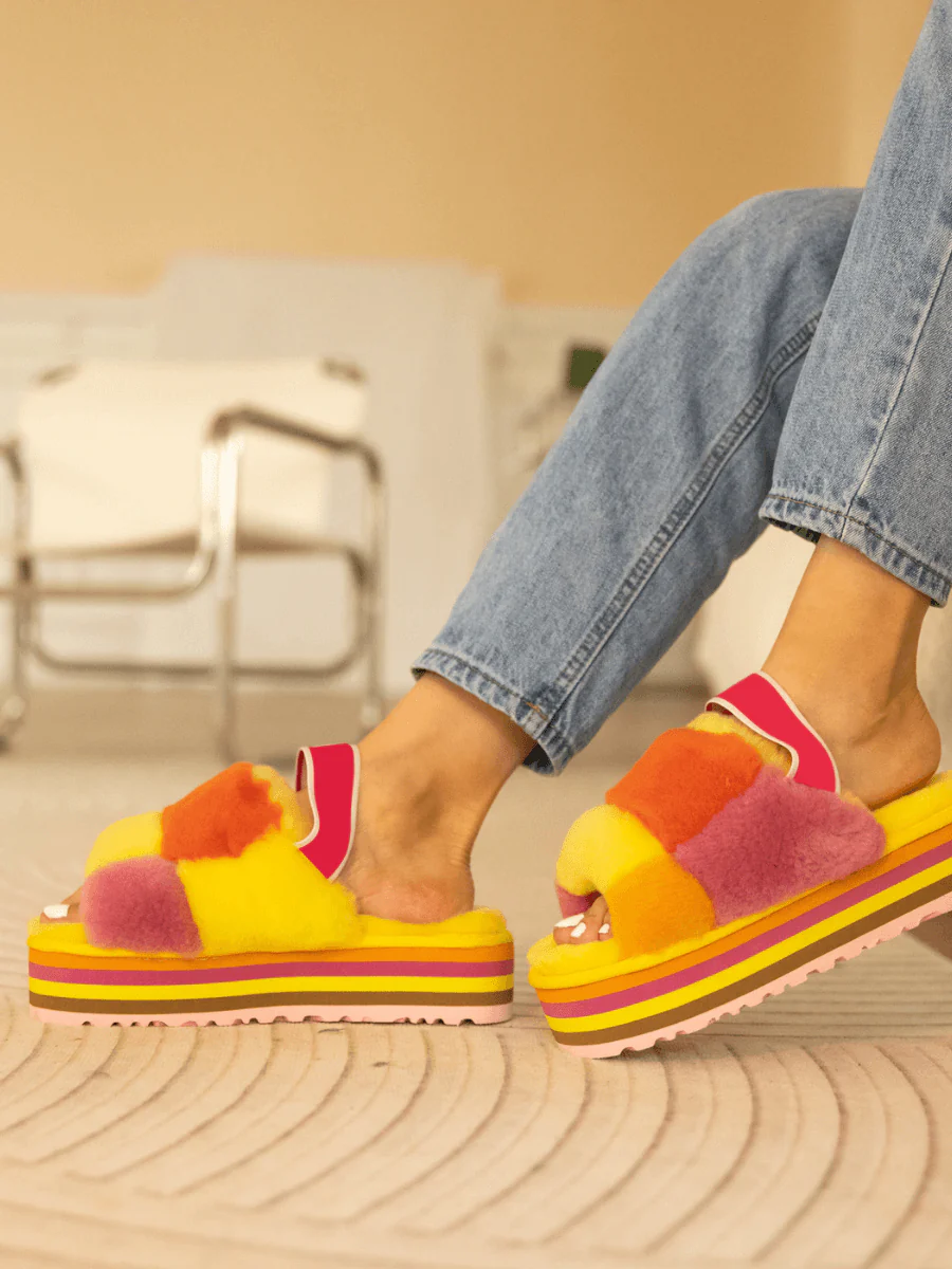 Smaibulun Ugg | Harmony Contrast Woolen Platform Slipper - Yellow - Image 6