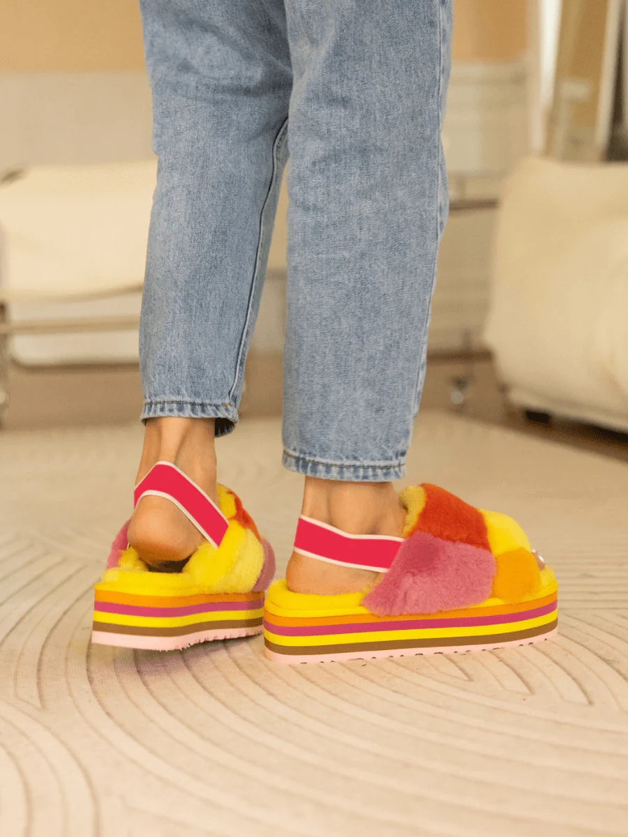 Smaibulun Ugg | Harmony Contrast Woolen Platform Slipper - Yellow - Image 7