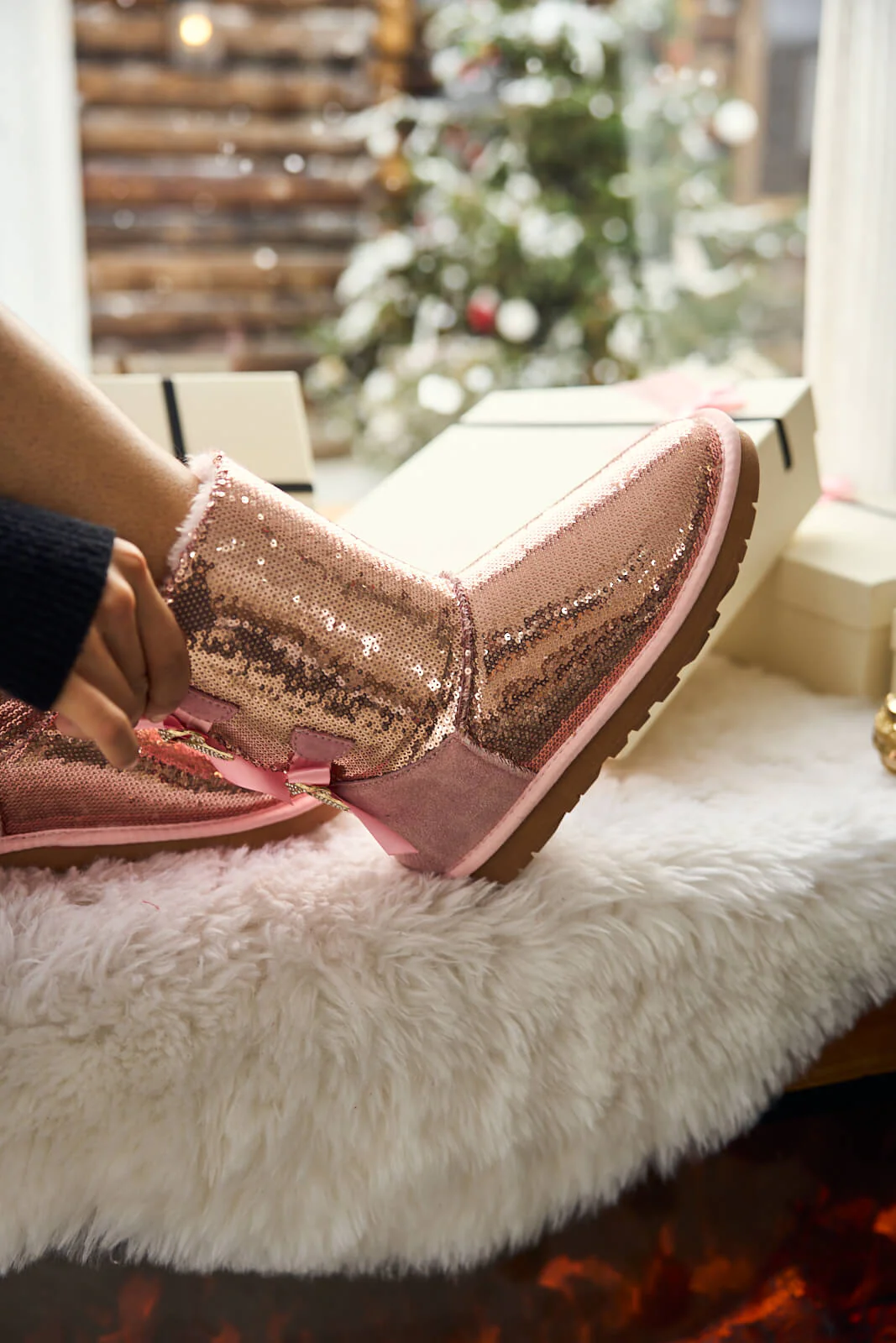 Smaibulun Ugg | Haute Holidays Sequin Glam Shearling Boots - pink - Image 3