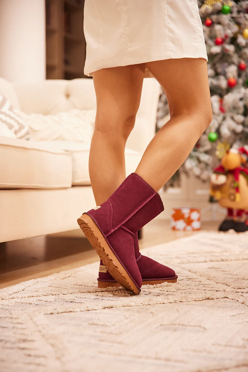 Smaibulun Ugg | Lovett Wool Blend Suede Shearling Boots - Claret - Image 4