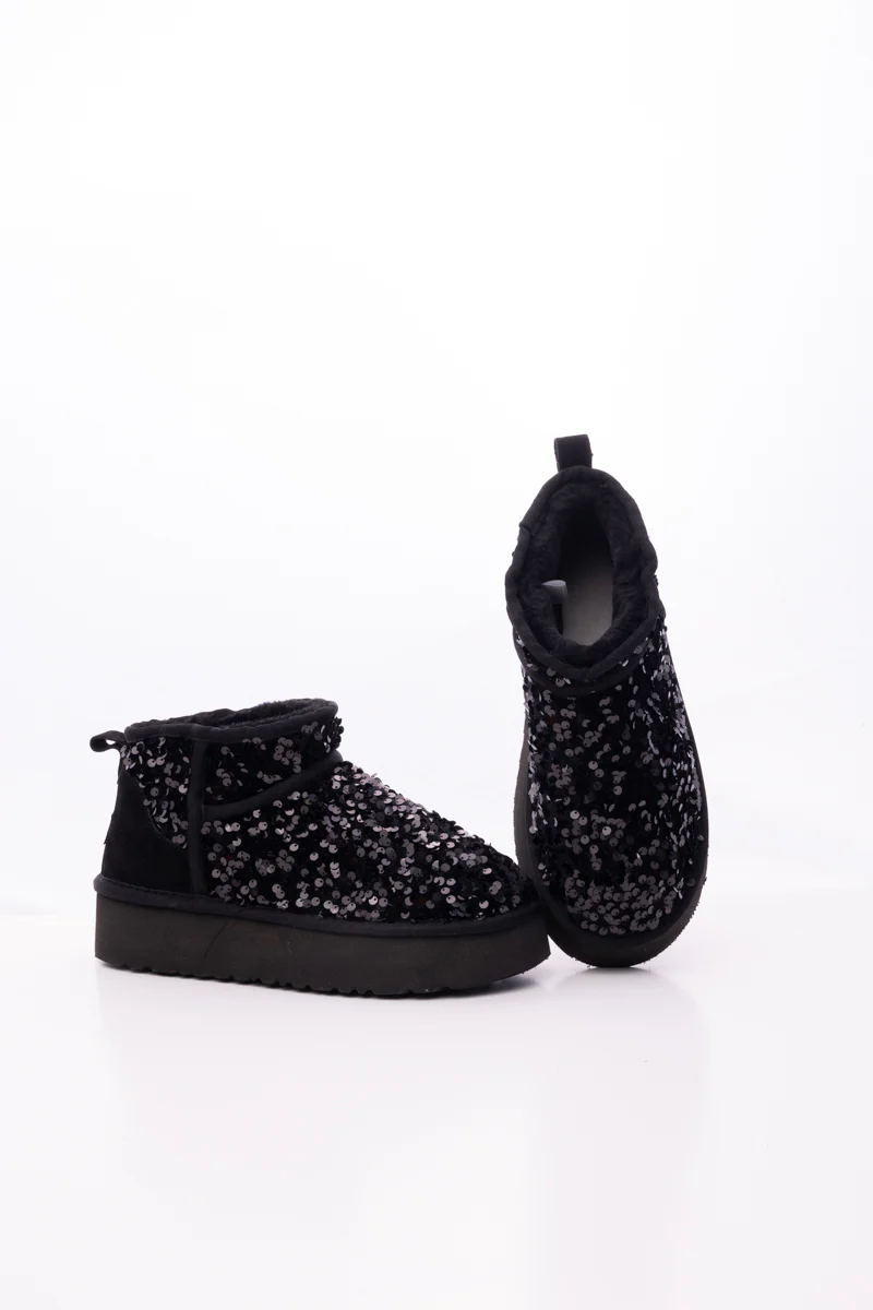 Smaibulun Ugg | Mini Glitter Low Ankle Platform Boots - Black - Image 10