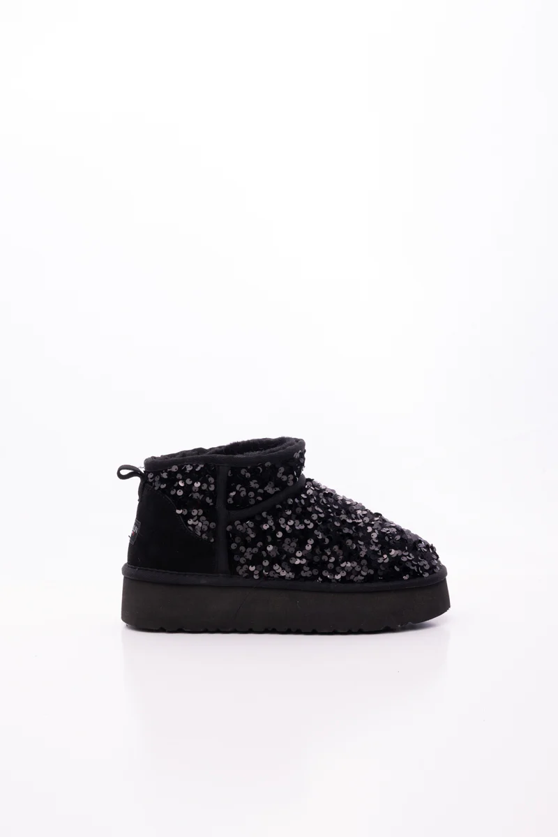 Smaibulun Ugg | Mini Glitter Low Ankle Platform Boots - Black - Image 11