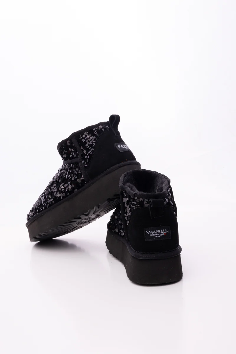 Smaibulun Ugg | Mini Glitter Low Ankle Platform Boots - Black - Image 12