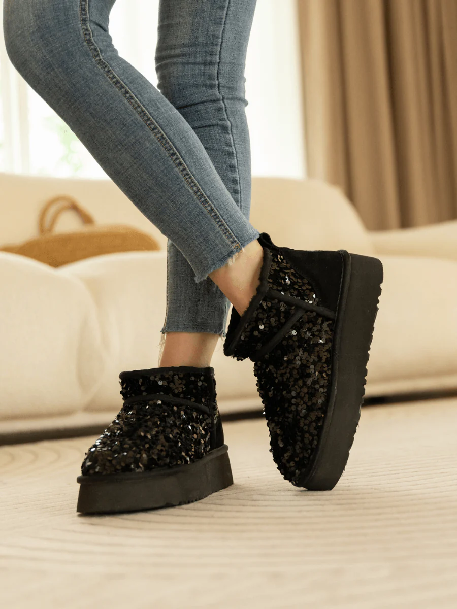 Smaibulun Ugg | Mini Glitter Low Ankle Platform Boots - Black - Image 5