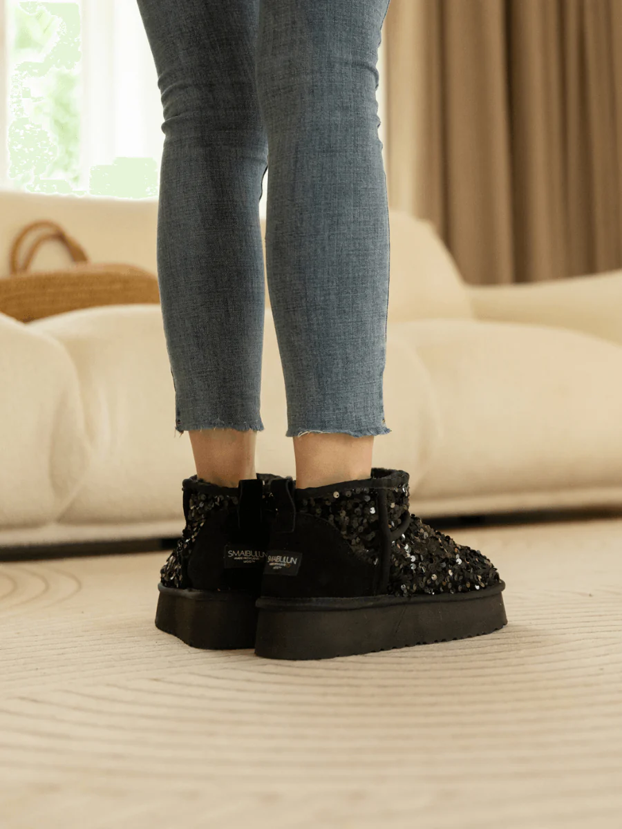 Smaibulun Ugg | Mini Glitter Low Ankle Platform Boots - Black - Image 7