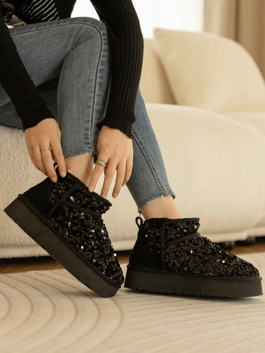 Smaibulun Ugg | Mini Glitter Low Ankle Platform Boots - Black - Image 8
